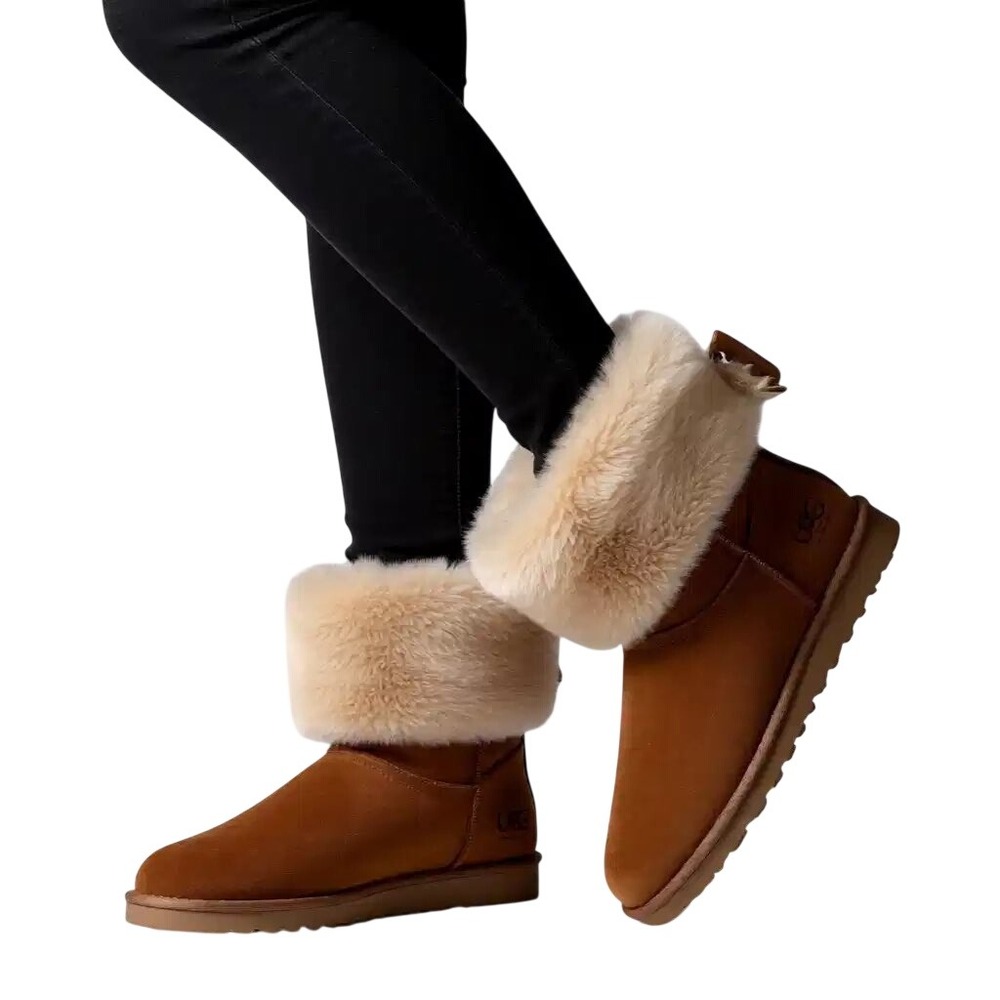 GBG‎ Los Angeles GAVERIE-C Womens 7M Brown Faux Fur Trim Ankle Boots NWOB
